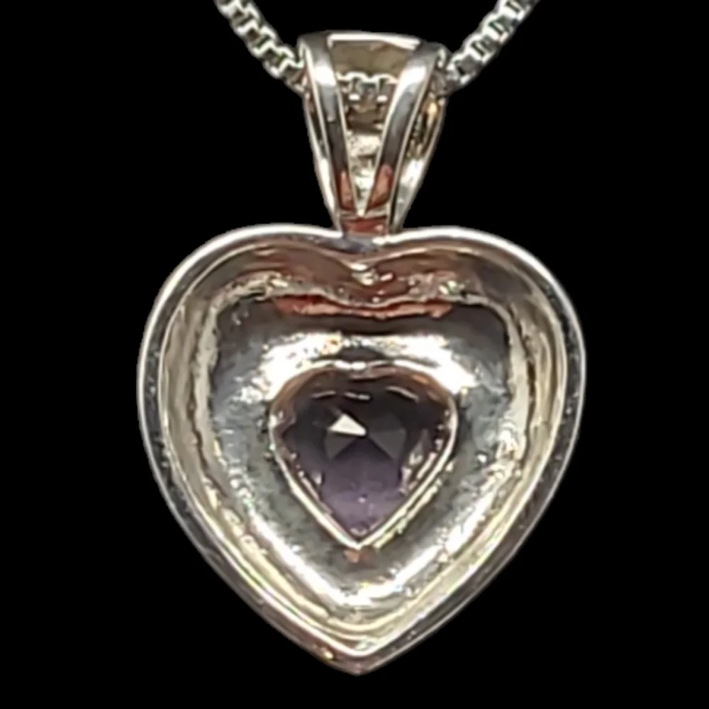 HEART PENDANT WITH HEART SHAPED PINK JEWEL - GOLDTONE AND SIKVERTONE NEC…